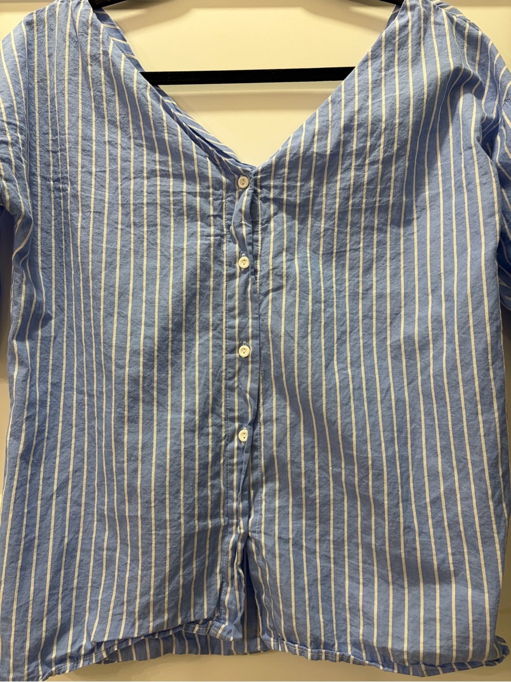 FashionNova Cotton Cottagecore Light Blue White Striped V-Neck Button Blouse S - Picture 4 of 6